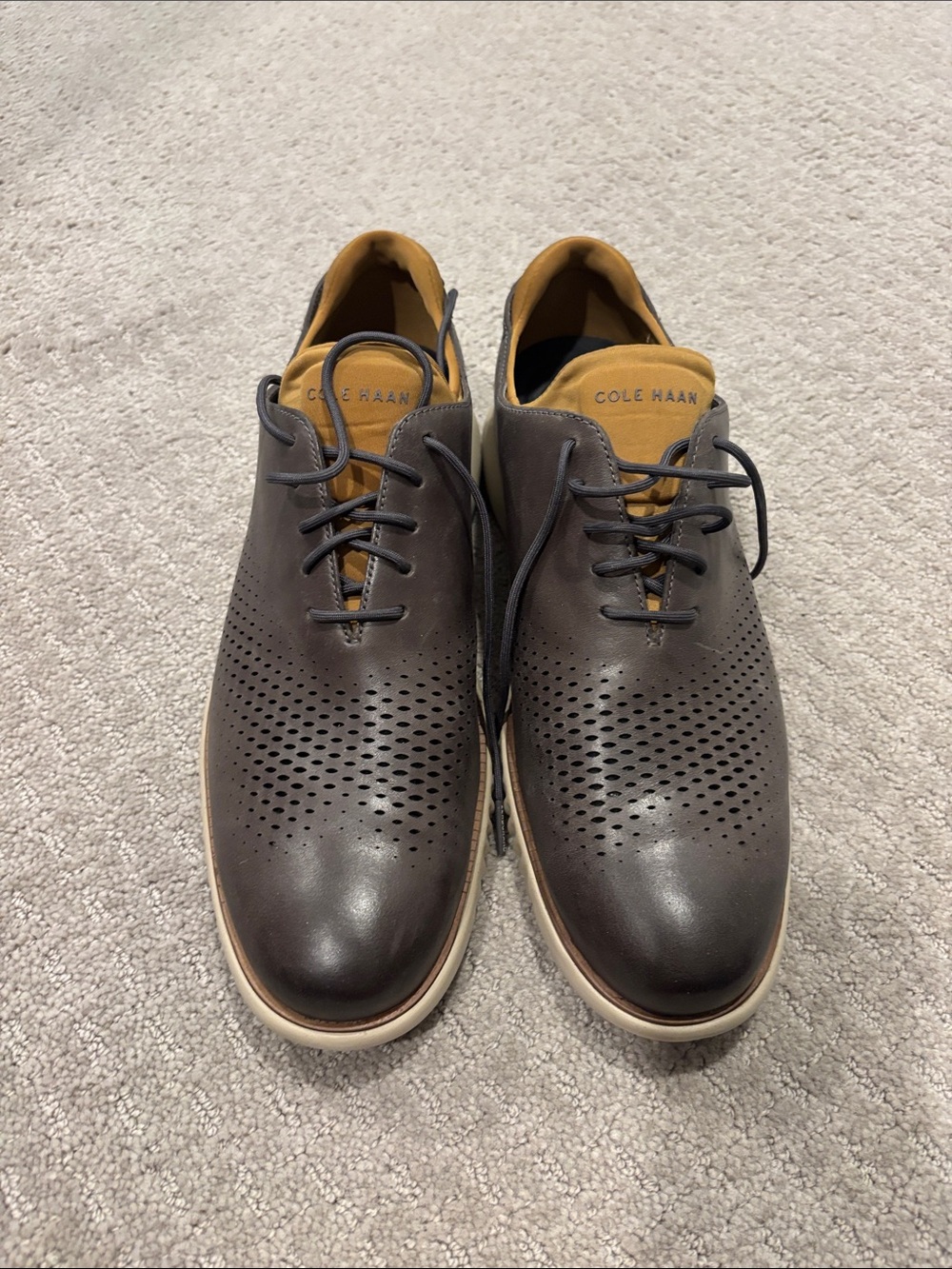 Cole Haan Dark Brown Perforated Leather Derby Oxfords with Tan Lining
